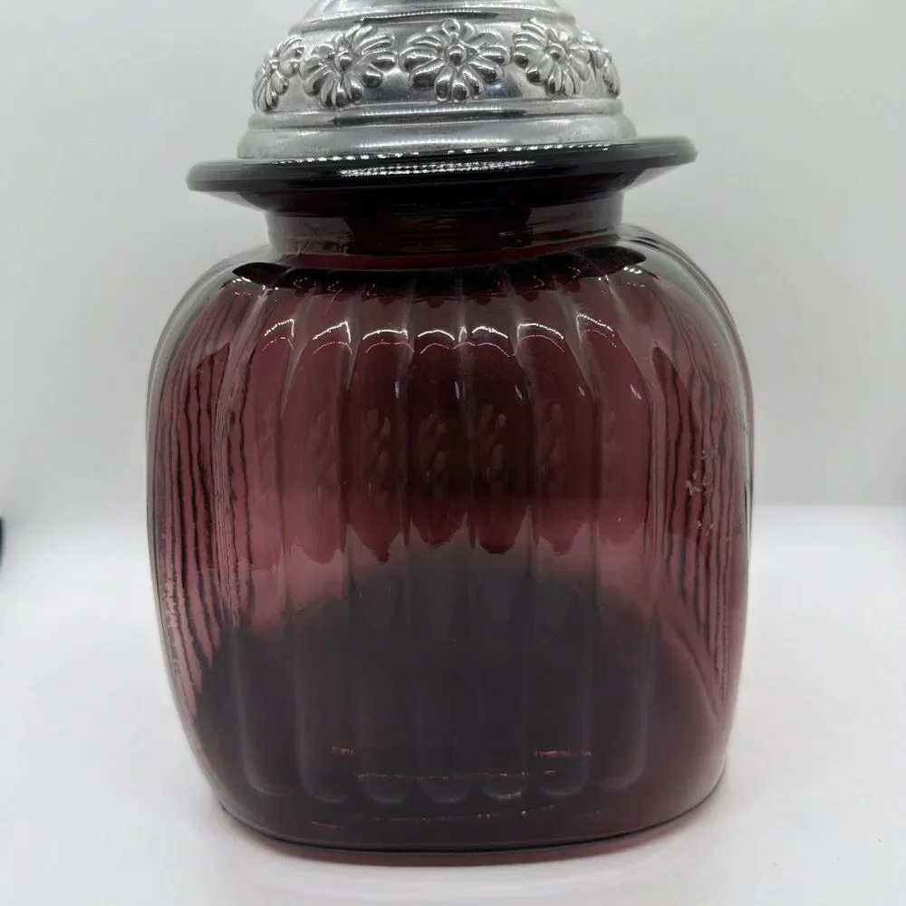 Artland Dark Amethyst Plum Purple Ribbed Glass Canister Apothecary Jar Vintage